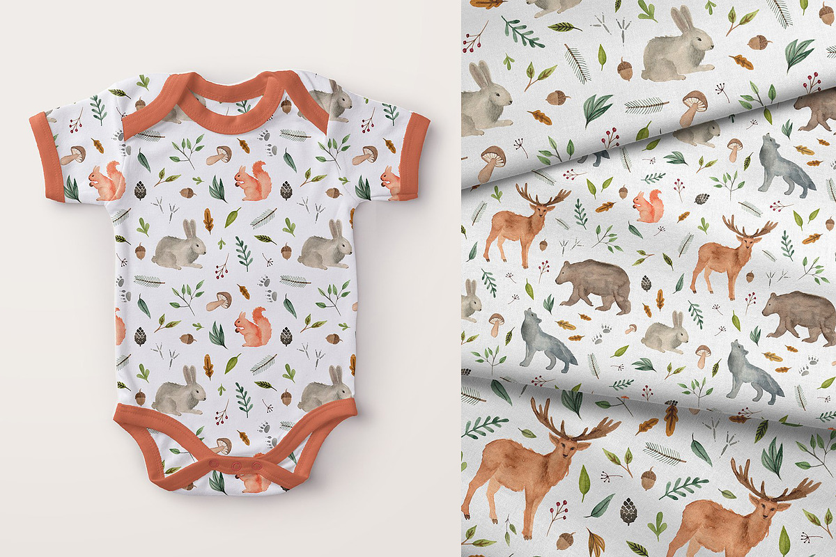 Woodland animals watercolor clipart, an Animal Illustration by alenaganzhela (Photo 5 of 11)