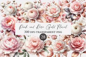 Pink and Rose Gold Floral Clipart, an Illustration by Designworld