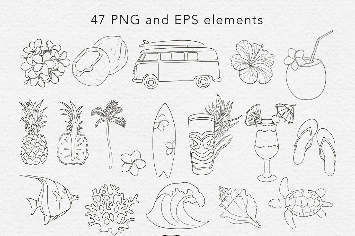 Aloha Hawaii vector illustrations, a Pattern Graphic by Mari_Caliart (Photo 3 of 10)