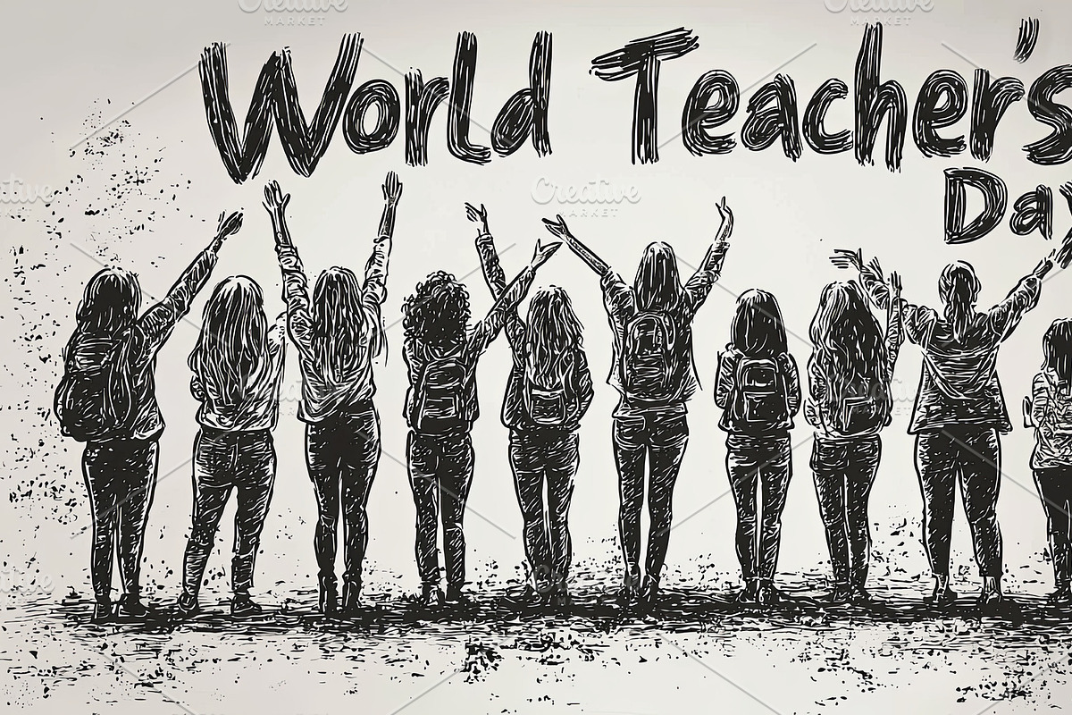 Celebrating World Teachers' Day with expressive hand-drawn figures, an Illustration by AS photostudio