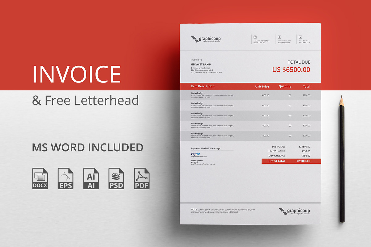 Invoice & Letterhead, a Stationery Template by Rongmistiry (Photo 1 of 9)