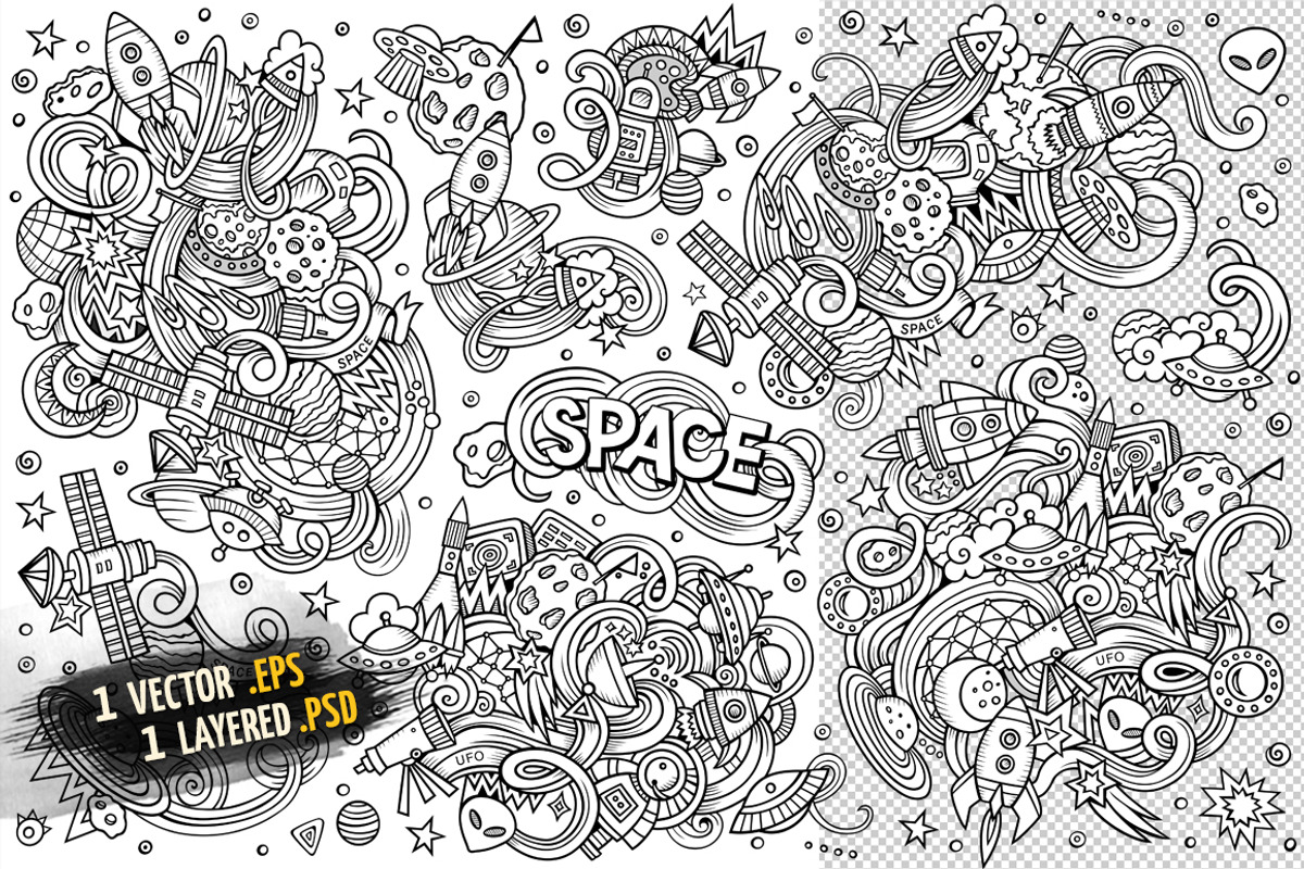 Space Doodles Designs Set, a Decorative Illustration by BALABOLKA (Photo 3 of 4)