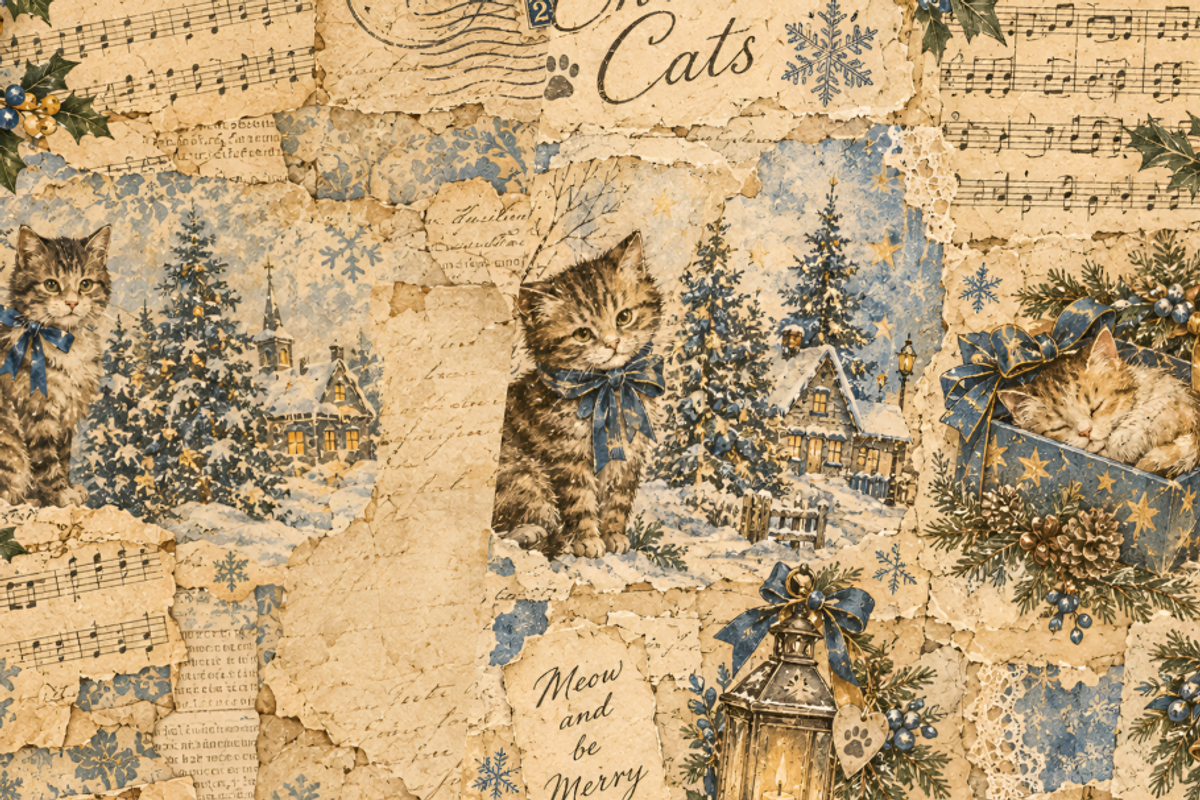 Cats Christmas Junk Journal Pages, a Background Graphic by Markicha Art (Photo 4 of 5)