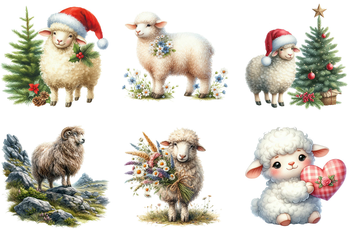 Watercolor Sheep Clipart, an Illustration by DreamArtGraphic (Photo 3 of 4)