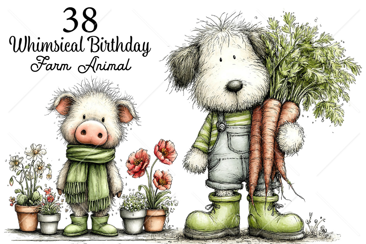 Whimsical Birthday Farm Animal PNG, a Seasonal Illustration by Canvas Craft (Photo 1 of 10)