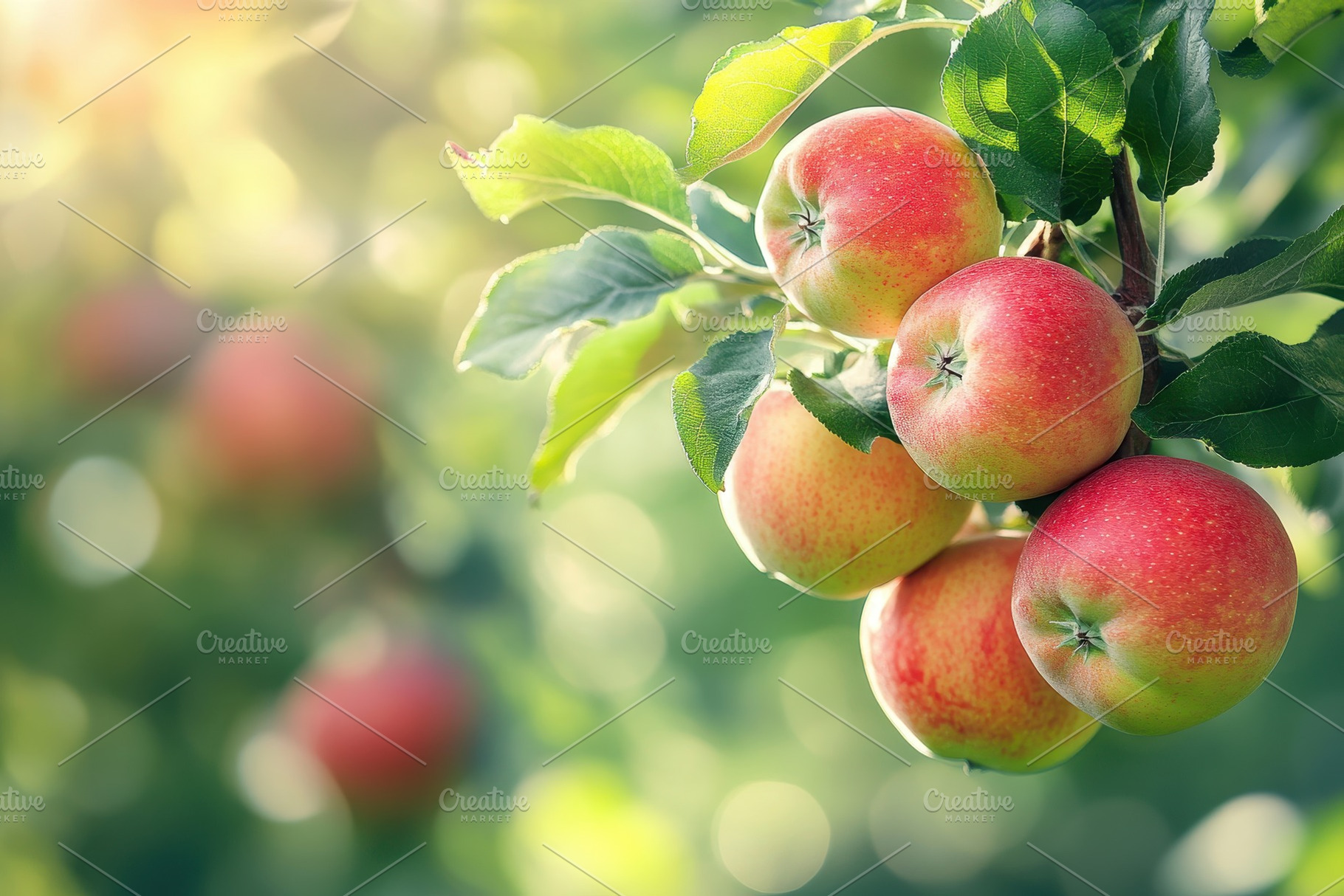 Branch with natural apples surrounde, a Photo by Pavel_design