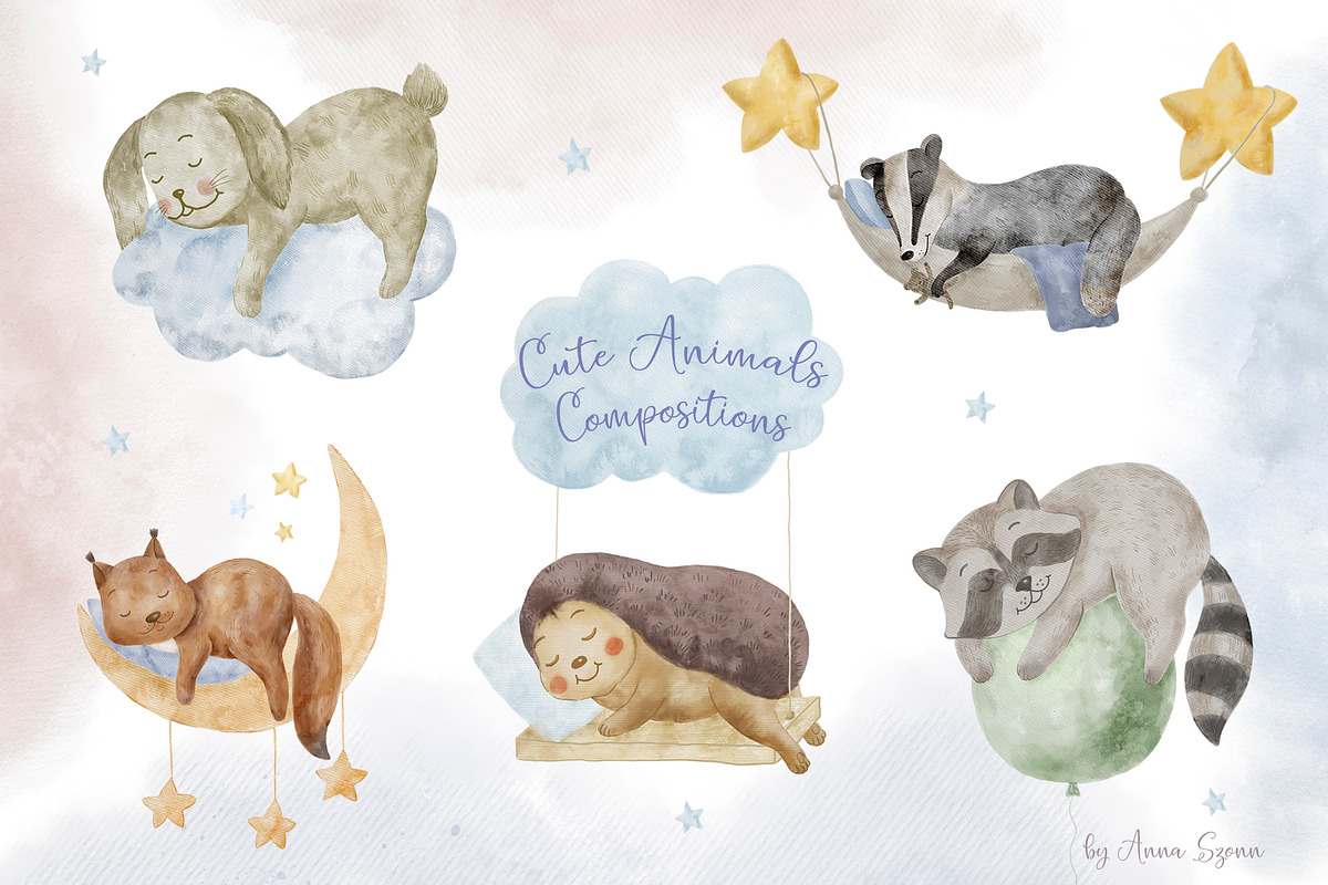 Cute Sleeping Animals., an Animal Illustration by Designwork (Photo 2 of 17)