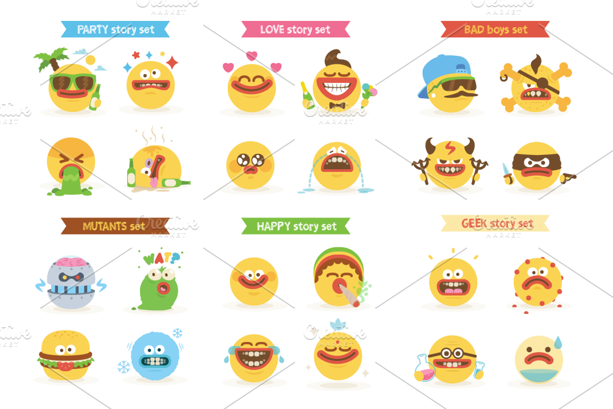 Cartoon Freaky Smiley Emoticons Pack, an Icon by dimpo ⚡️ ART ® (Photo 3 of 3)