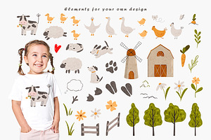 Cute Farm Animal Clipart And Pattern