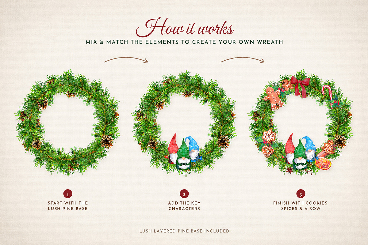 Watercolor Christmas Wreath Creator, a Seasonal Illustration by Where summer is (Photo 3 of 13)