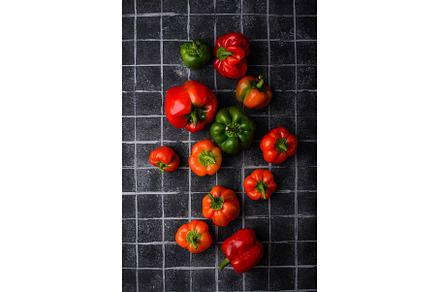 Colorful bell pepper on black, a Food & Drink Photo by Yulia Furman