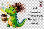 Dinosaur with Coffee PNG Bundle, a Graphic by Clipart Studio (Thumbnail 9 of 12)