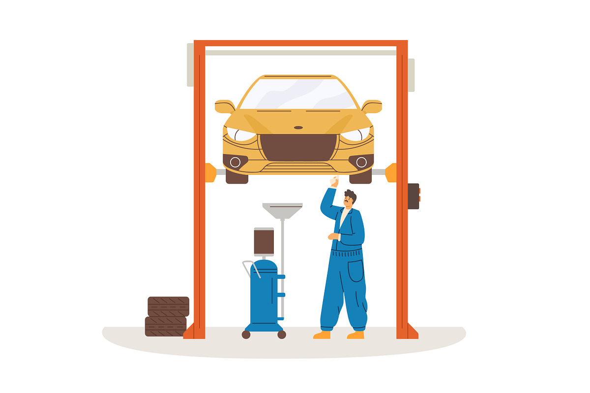Mechanics work in car repair service, a Person Illustration by Good Studio (Photo 3 of 4)