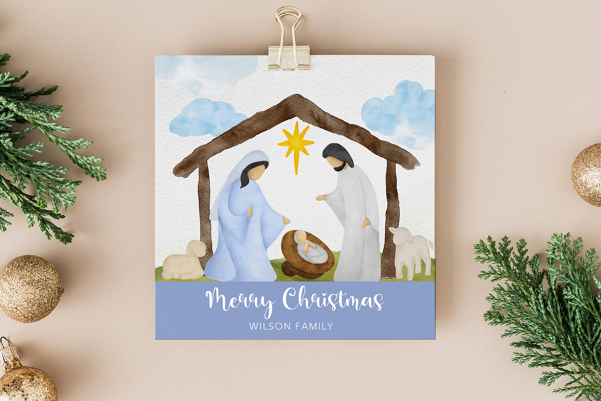 Watercolor Christmas Nativity Scene, an Illustration by NancyDzines (Photo 4 of 4)
