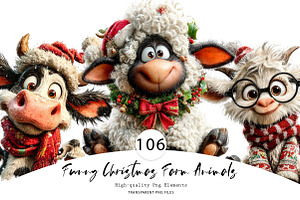 Funny Christmas Farm Animals, a Seasonal Illustration by CreationArt