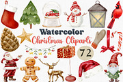 Watercolor Christmas Clipart Set, a Seasonal Illustration by CropUp Creative (Thumbnail 1 of 5)