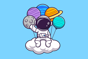 Astronaut Sitting On Cloud Cartoon