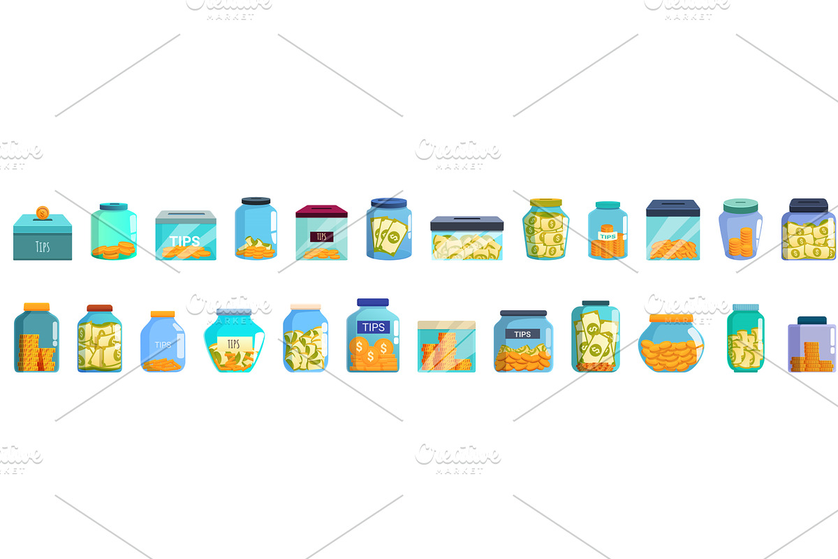 Money box tips icons set cartoon, a Finance Illustration by Ylivdesign