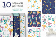 Mermaid Clipart & Pattern, a Wallpaper Graphic by Nafanya (Thumbnail 5 of 9)