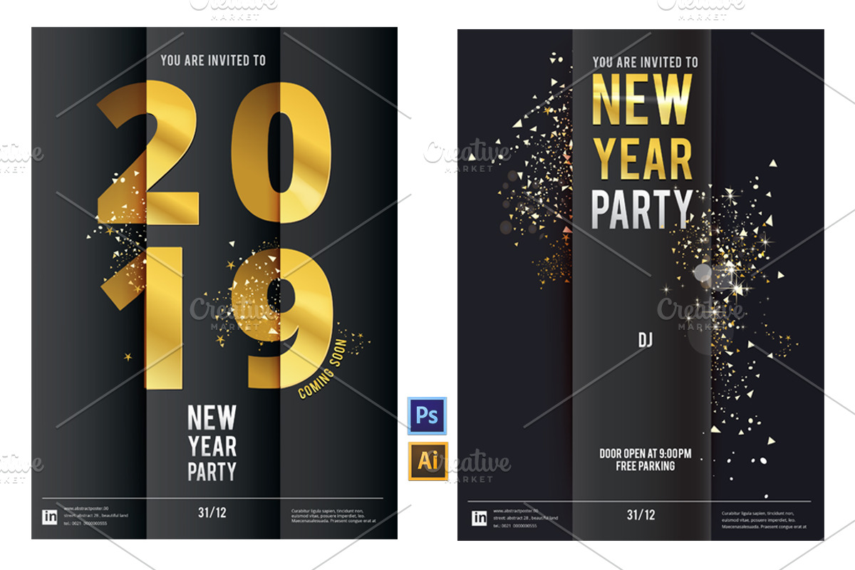 2019 . New year flyer , poster, an Invitation Template by El-Studio