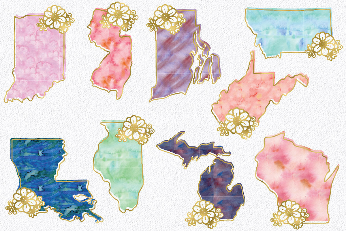 50 States Sublimation Clipart Bundle, an Illustration by OldMarket Designs (Photo 5 of 12)
