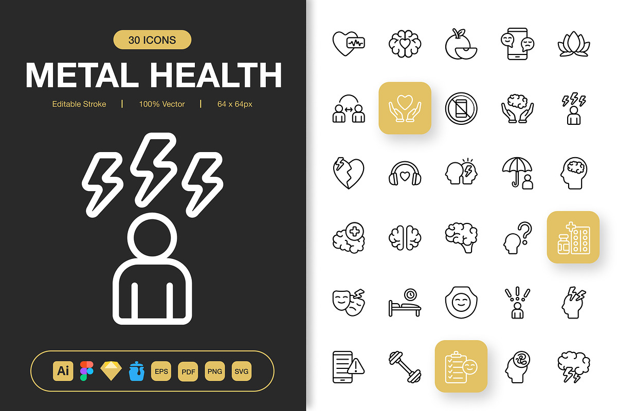 Mental Health Icons, an Outline Icon by Spacepixel Creative