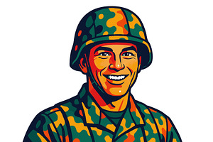 Smiling male soldier in camouflage, an Illustration by AlexArt
