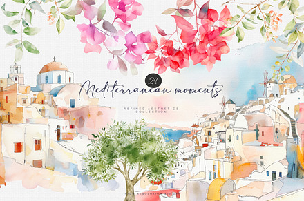 mediterranean watercolor clipart, a Decorative Illustration by Patishop Art