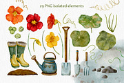Summer garden watercolor clip art, an Illustration by ARTerria (Thumbnail 3 of 11)