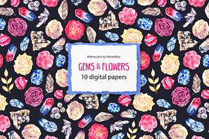 GEMS & FLOWERS - 10 Digital Papers