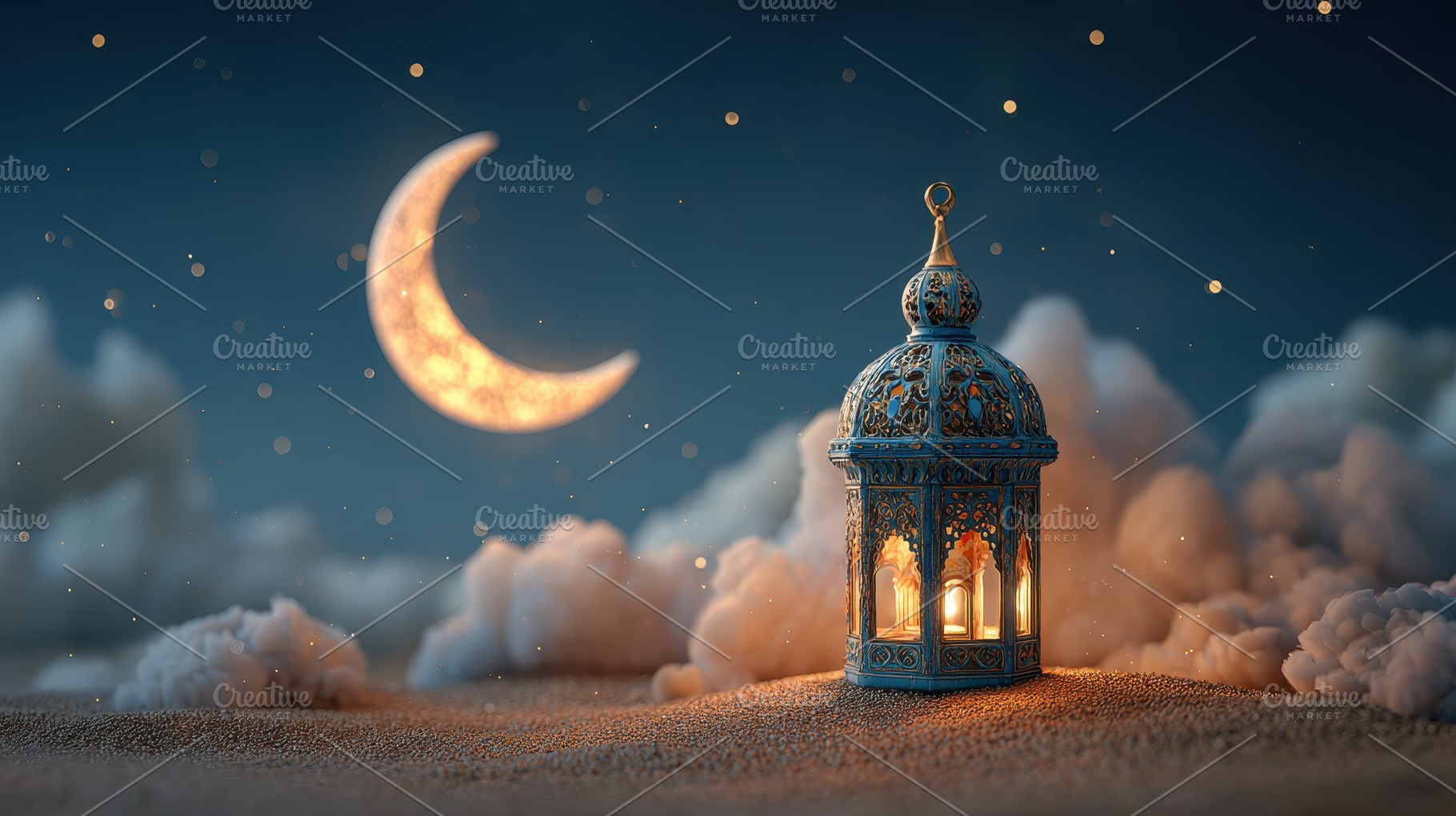 Ramadan Lantern Night Moonlit Scene, a Photo by Pixeness Studio
