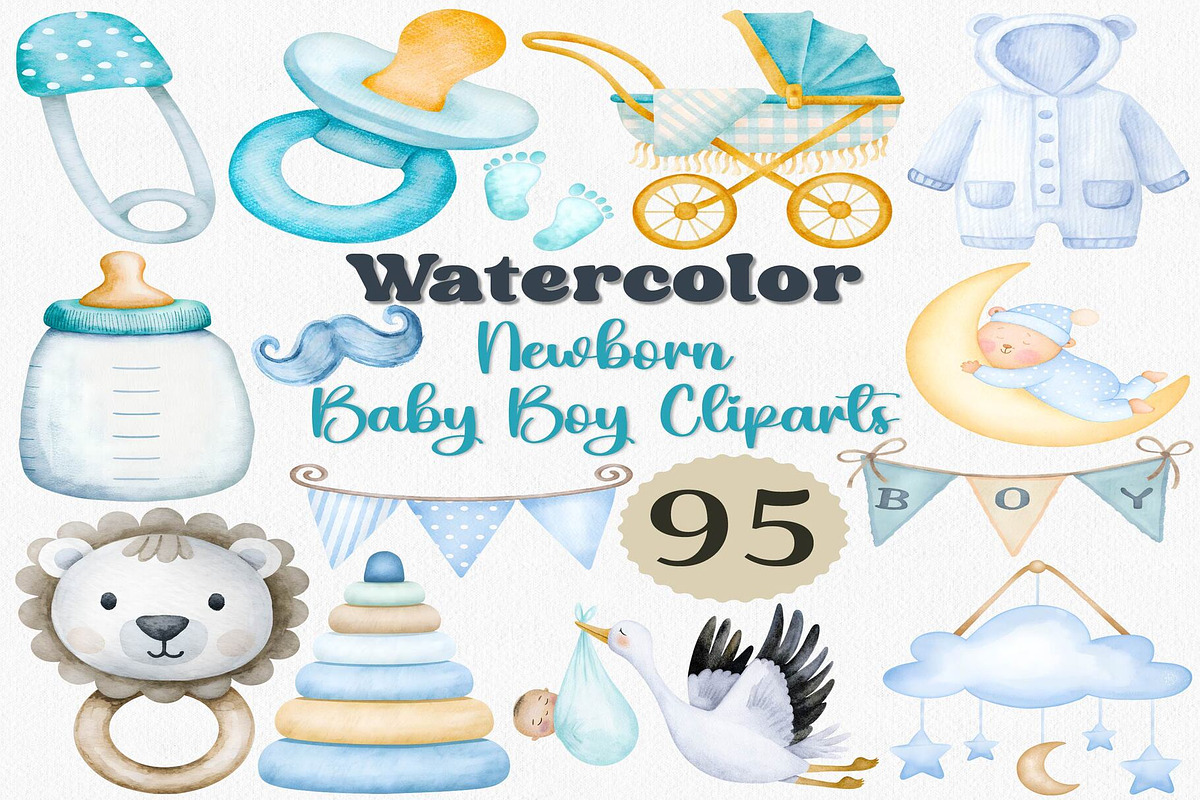 Watercolor Newborn Baby Boy Clipart, a Decorative Illustration by CropUp Creative (Photo 1 of 5)