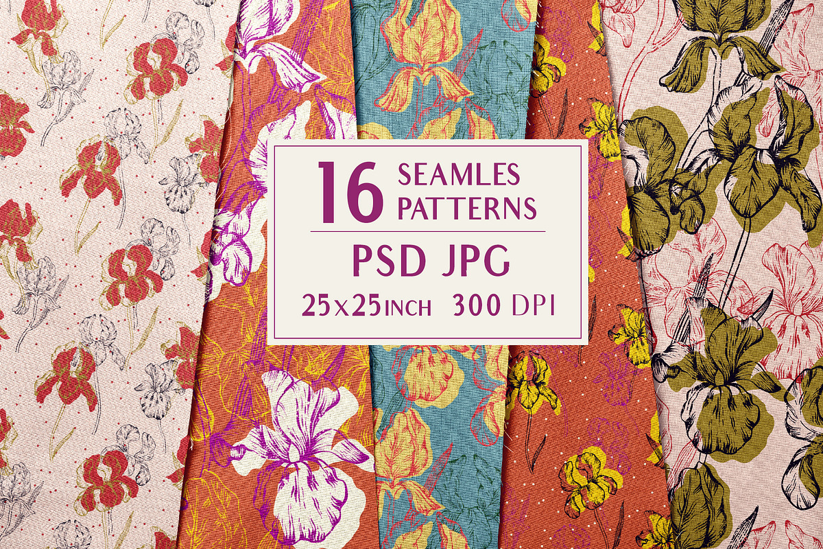 Iris Floral Seamless Patterns PSD, a Pattern Graphic by Julia M. Watercolor (Photo 1 of 15)
