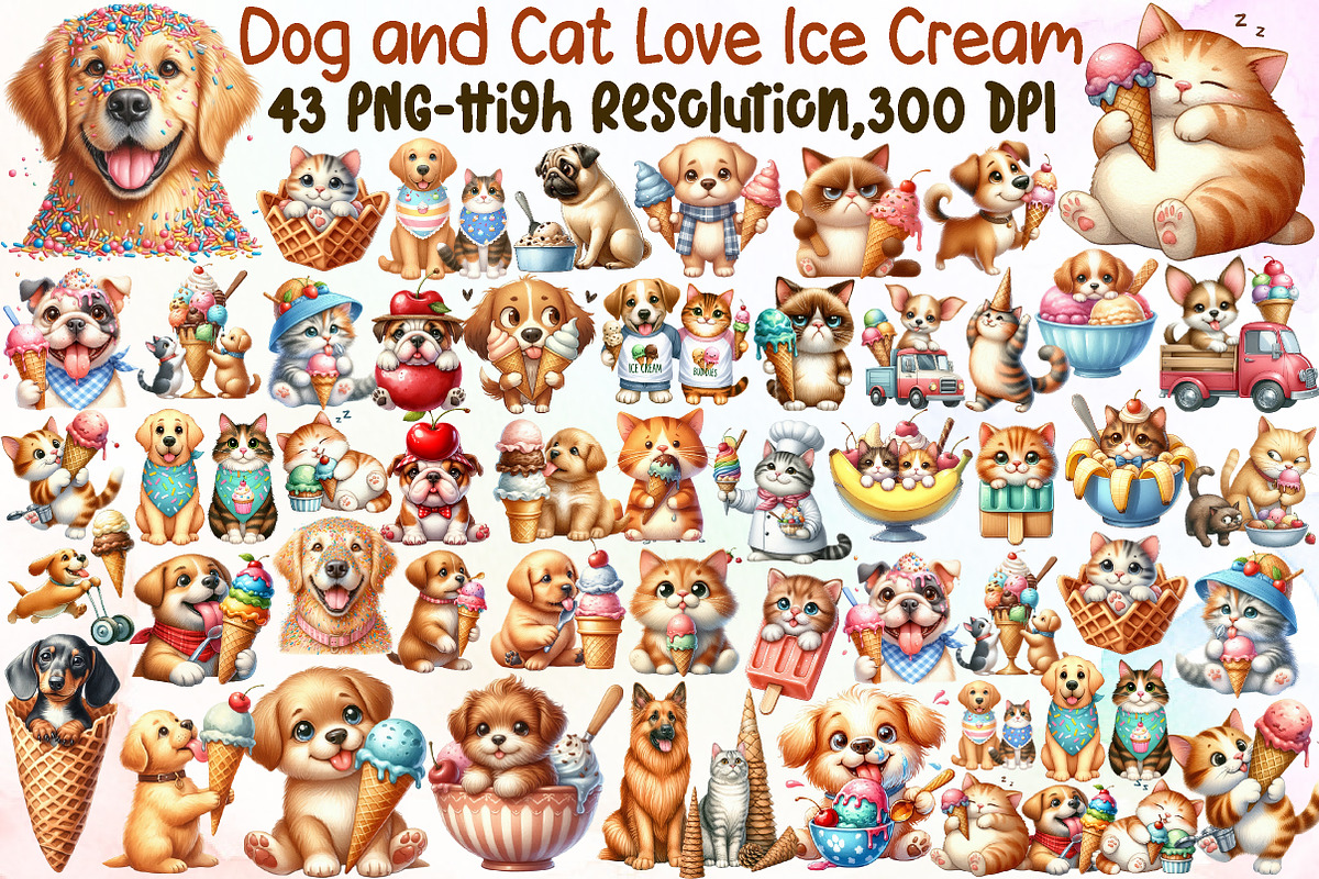 Funny Dog and Cat Love Ice Cream Cli, an Illustration by Sublimation Artist (Photo 1 of 6)