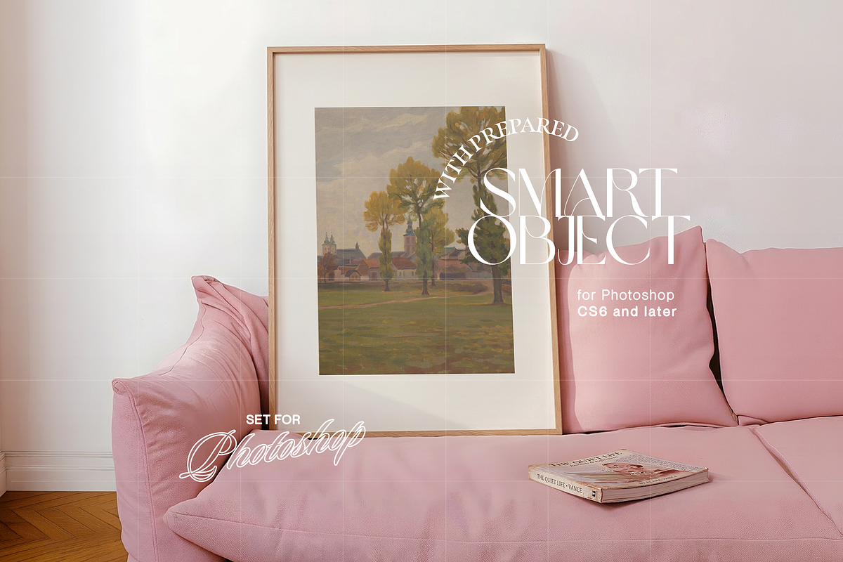 DIN A Frame Pink Couch Mockup (PSD), an Advertising Mockup by WasMockups (Photo 3 of 5)