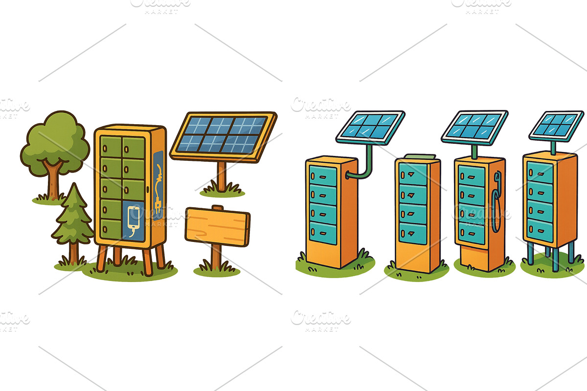 Innovative solar-powered lockers in, an Illustration by ZinetroN