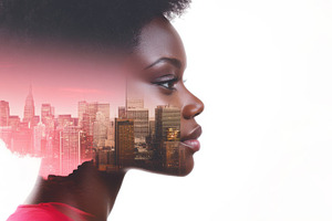 Double exposure of a thoughtful Afri, a Photo by Dvoevnore photos