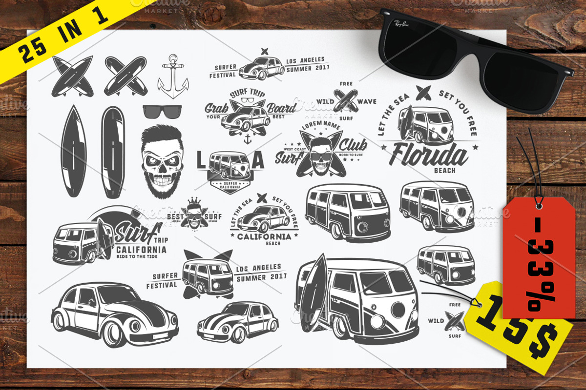 25 in 1 Set of surf car and serfer, an Object Graphic by Hadanello88 (Photo 1 of 5)