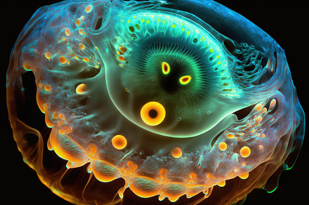 Translucent bioluminescent marine creature with yellow eyes, an Animal Photo by Studio Light & Shade
