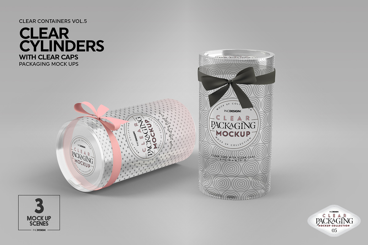 Clear Cylinders Clear Caps Mockups, a Packaging Mockup by INCDesign (Photo 10 of 14)