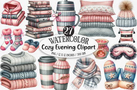 Watercolor Cozy Evening Clipart