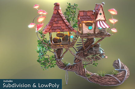 Subdivision&LowPoly fairy tree house, an Architecture 3D Model by Cute & 3D