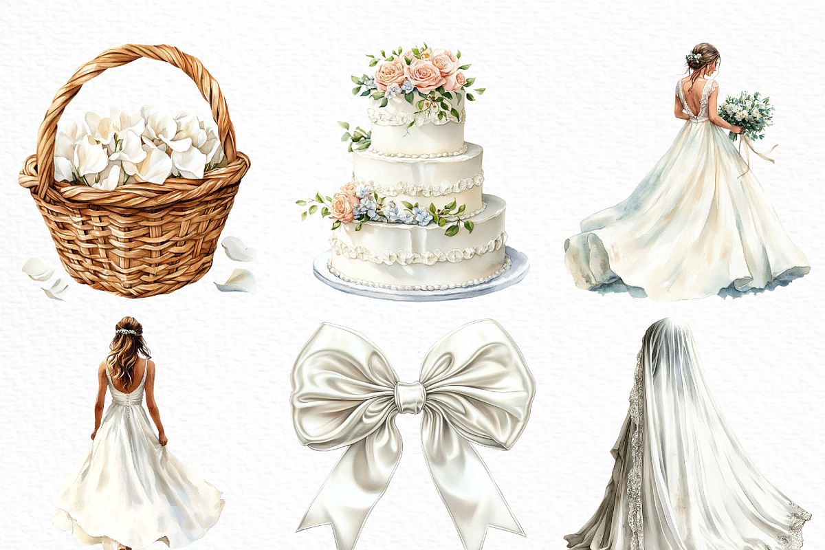 Watercolor White Wedding Day Clipart, an Illustration by Craft Nest (Photo 2 of 6)