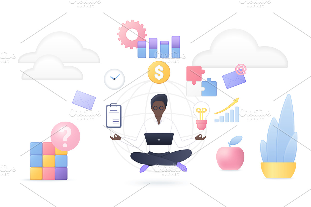 Multitasking cloud productivity, a Person Illustration by Lemberg Vector