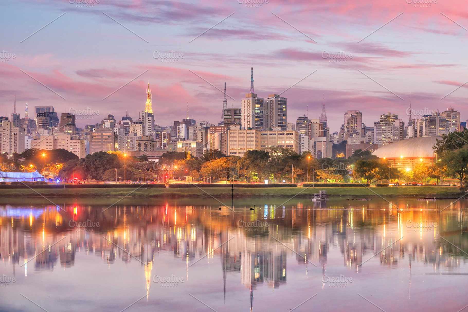 Sao paulo skyline from parque ibirap containing sao paulo, brazil, and night, an Architecture Photo by f11photo