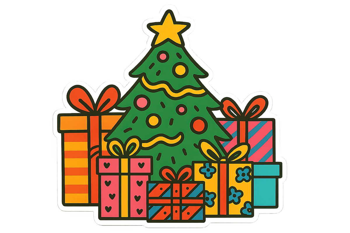 Christmas tree with gifts in cartoon, an Illustration by Dvoevnore photos