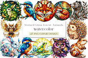 Stained Glass Forest Animals Clipart, a Seasonal Illustration by DreamArtGraphic (Thumbnail 1 of 4)