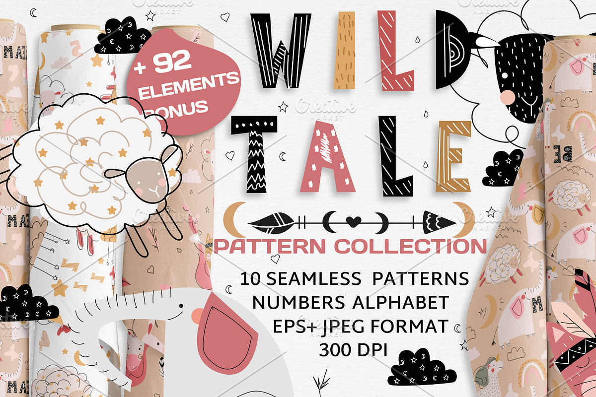 childish pattern + 92 elements BONUS, a Background Graphic by Lineli (Photo 1 of 8)