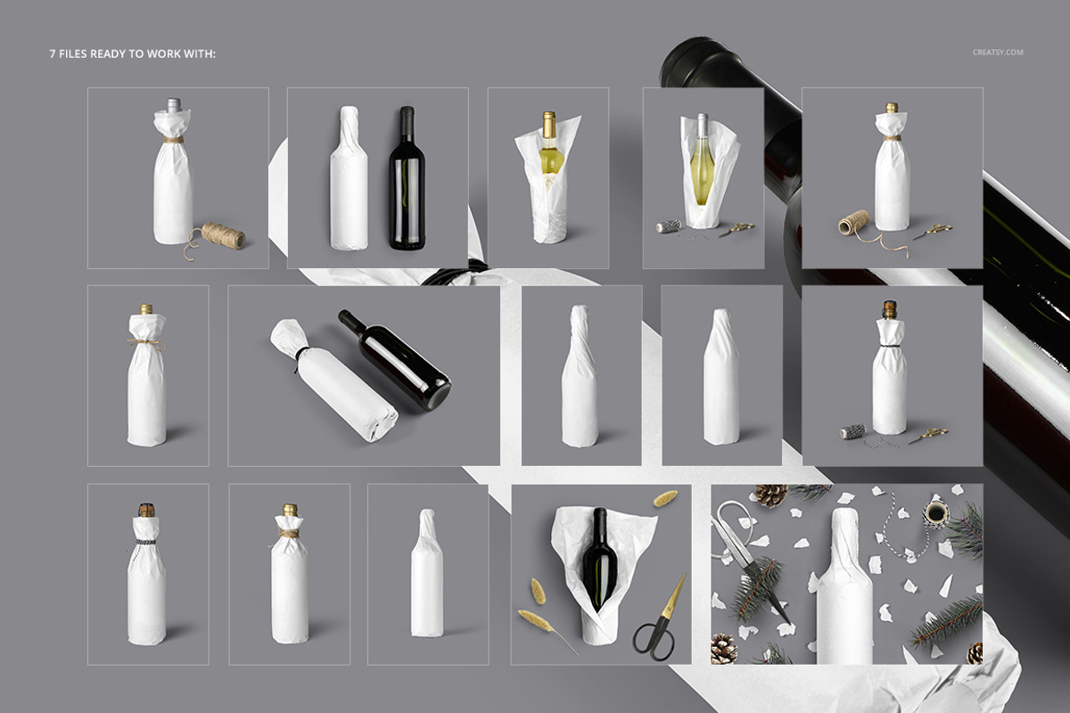 Wrapping Paper Wine Bottle Mockup, a Pens & Pencil Mockup by creatsy5 (Photo 2 of 27)