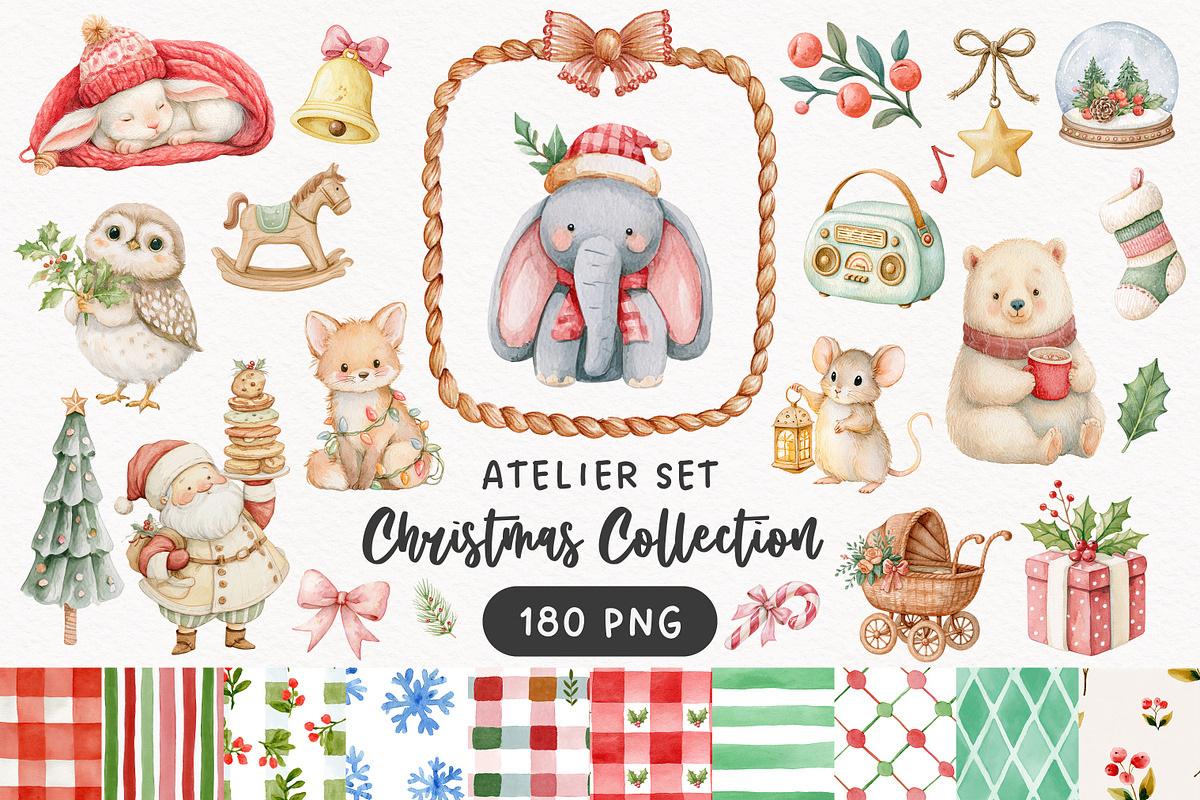 Vintage Christmas Atelier Clipart, an Animal Illustration by PaintPixelCo (Photo 1 of 16)